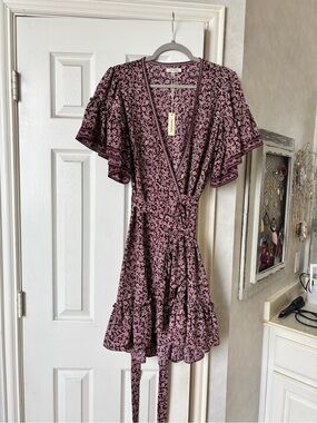 Max Studio Plum Floral Wrap Mini Dress